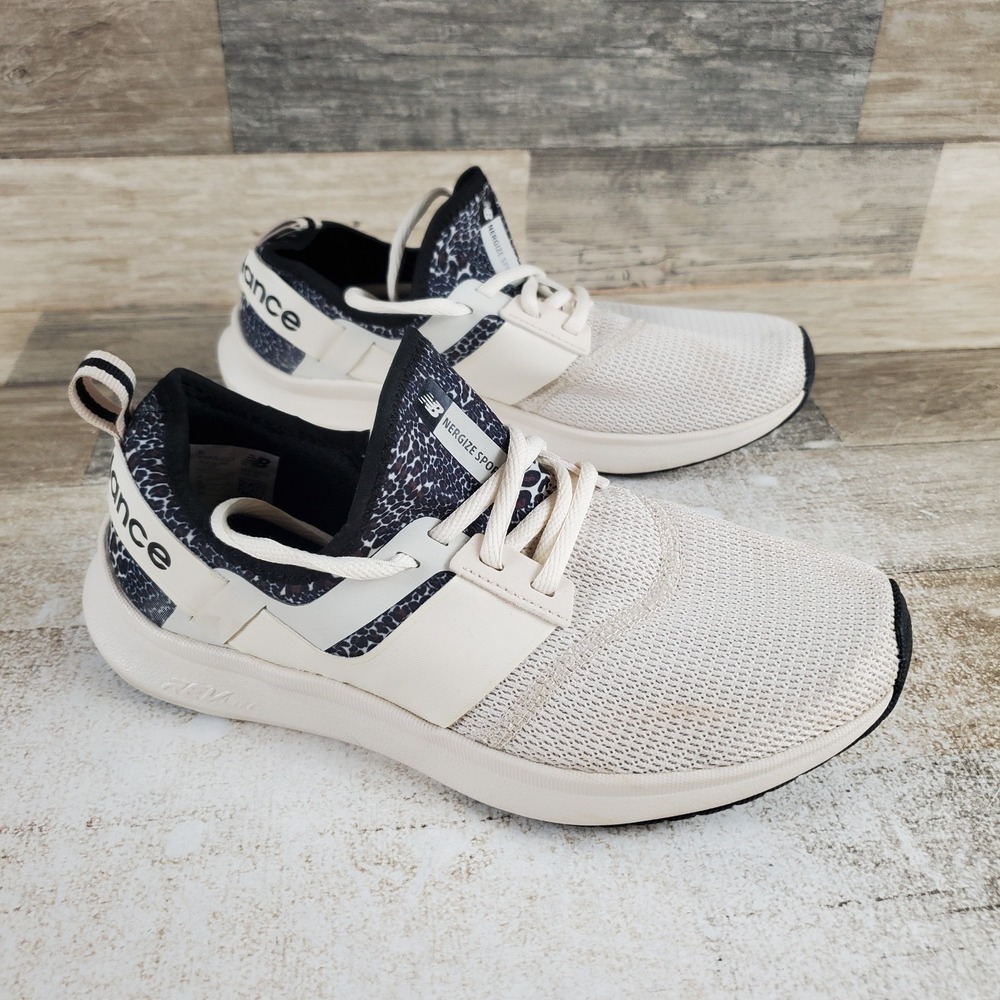 New Balance Nergize Sport Mens Shoes Sz 8 Ivory Leopard Walking Lace-Up Sneakers